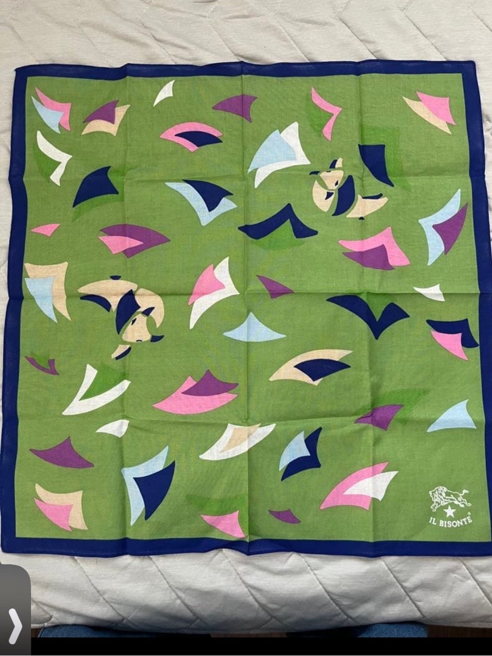 IL BISONTE Green Floral-Accent Cotton Scarf 52cm